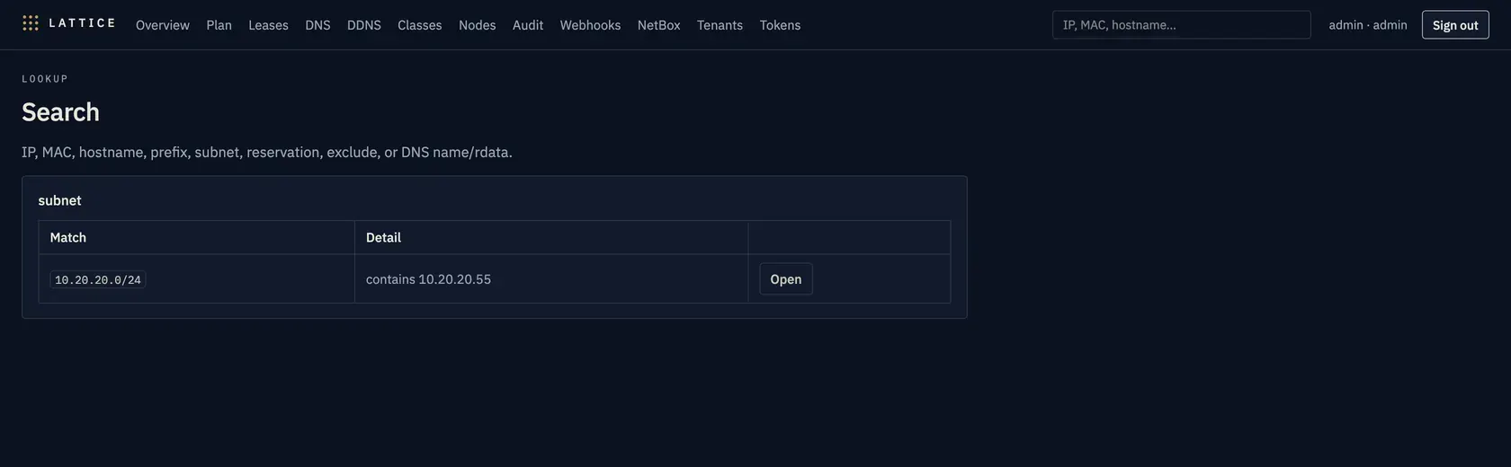 Search results page grouped by kind